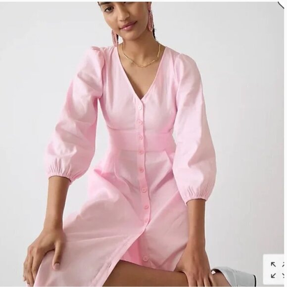 J. Crew Stretch Viscose-Blend Button-Front Midi Dress Light Pink 16 - Picture 1 of 16